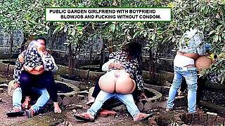 Garden Girlfriend with Boyfriend Blowjob and Fucking Without Condom