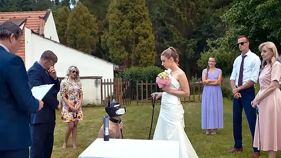 Blonde bride with natural tits enjoyed a good fuck on her kinky wedding