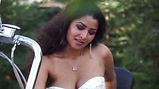 Indian mature Maya rati strips on motorcycle