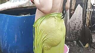 Anita yadav bathing outside with dance