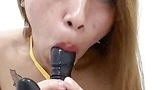 Asian Hottie come out of the university to strip completely naked in cam and masturbate .