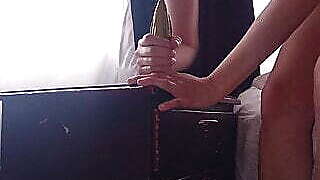 Girl cums with her hot Indian vibrator on the table